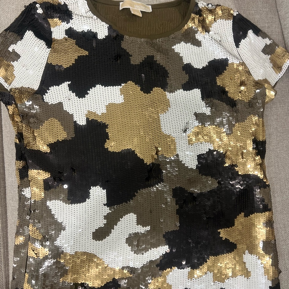 Michael Kors Olive and Gold Sequin Top